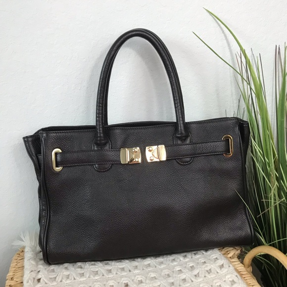 Onna Ehrlich Dark Brown Leather Satchel Tote Bag